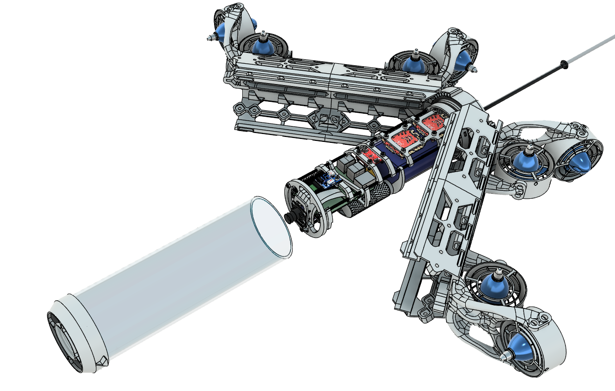 Cutaway render showing the internal layout of a Manafish underwater drone